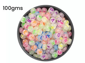 Cuentas plasticas pastilla fluor traslucida letras multicolor 